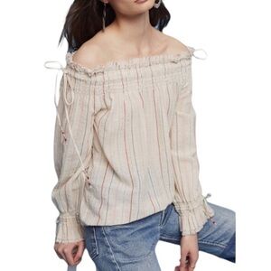 NWT Anthropologie Love Sam Azalea Striped Bow Tie Off Shoulder Top - M
